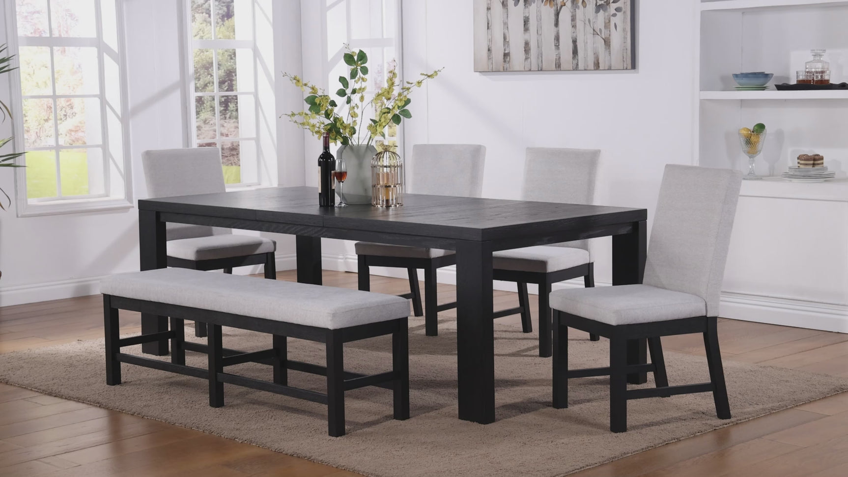 Pelham Black Gray Fabric Upholstered Dining Room Set