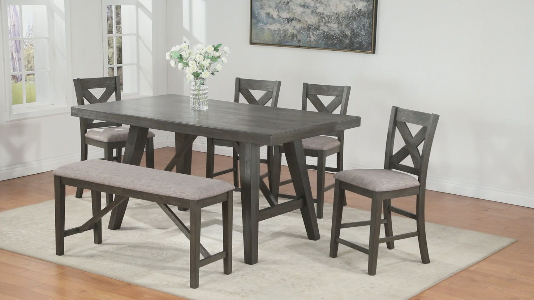 Rufus Gray Fabric Rectangular Counter Height Set
