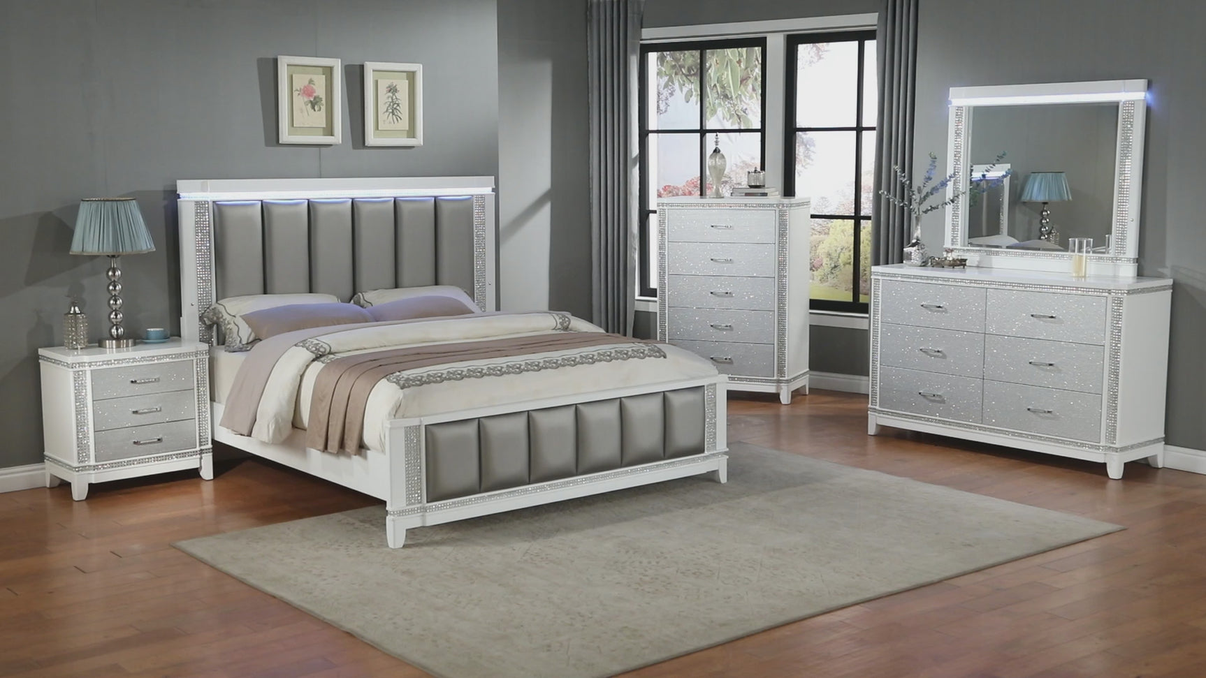 Ariane Silver Faux Leather Upholstered Panel Bedroom Set