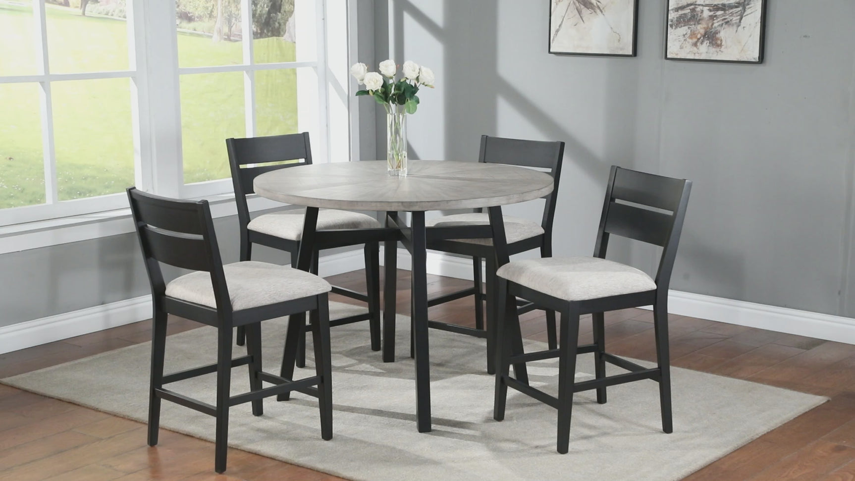 Mathis Gray Black Round Counter Height Set