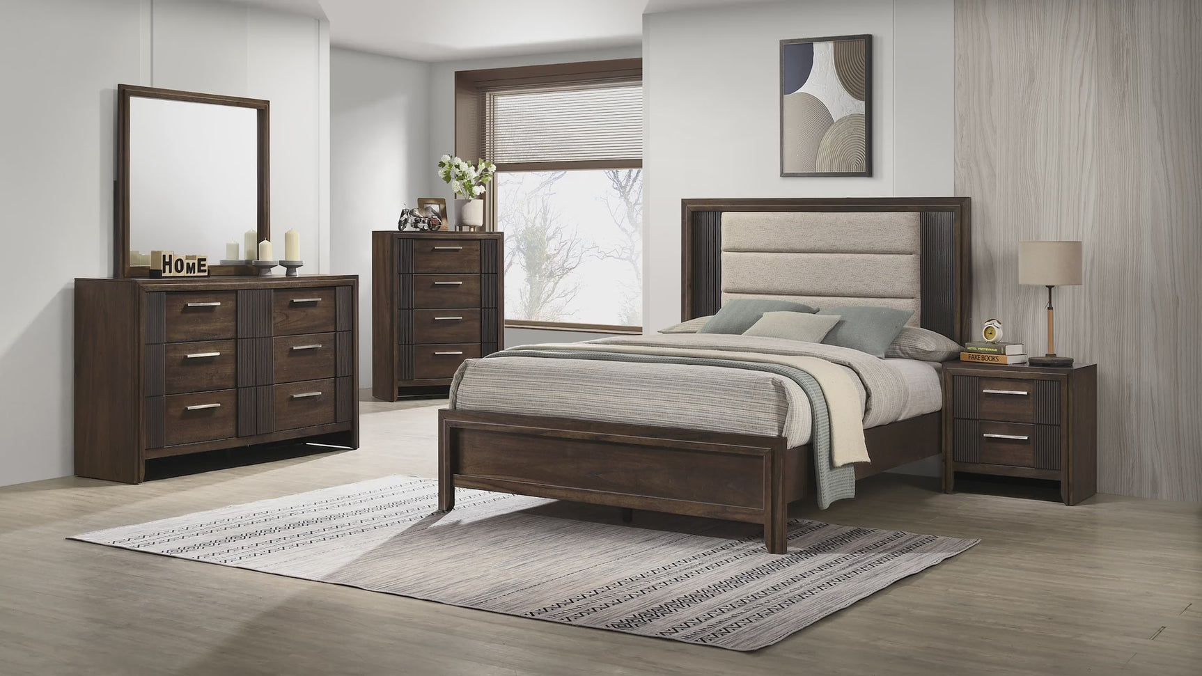 Carlton Brown Upholstered Panel King Bed