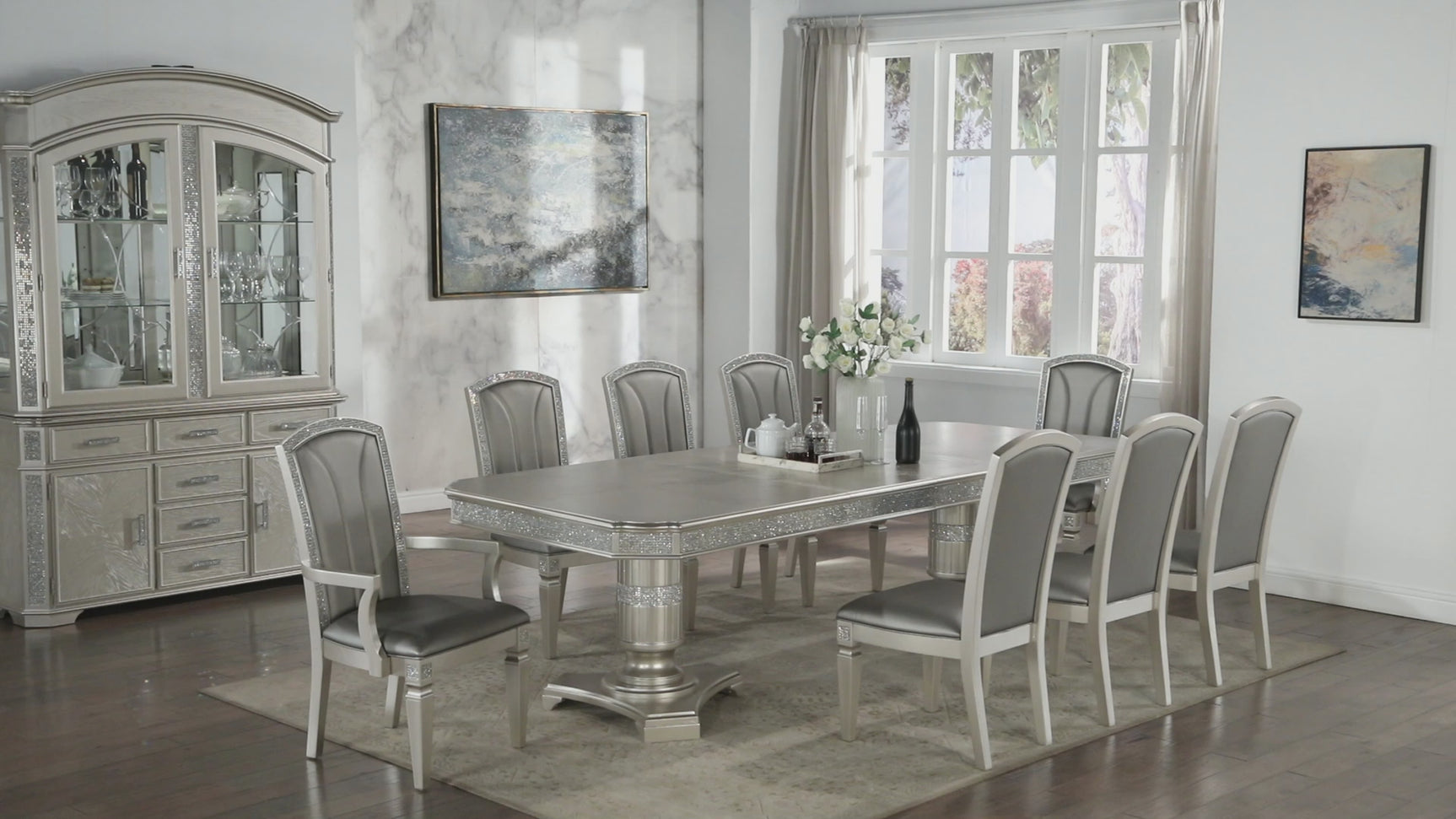 Klina Pedestal Gray Pedestal Leg Dining Room Set