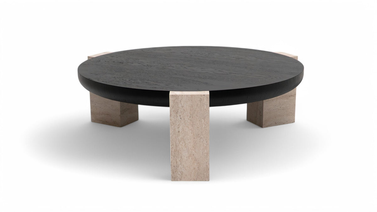 Jinna Black-Travertine Coffee with End Table