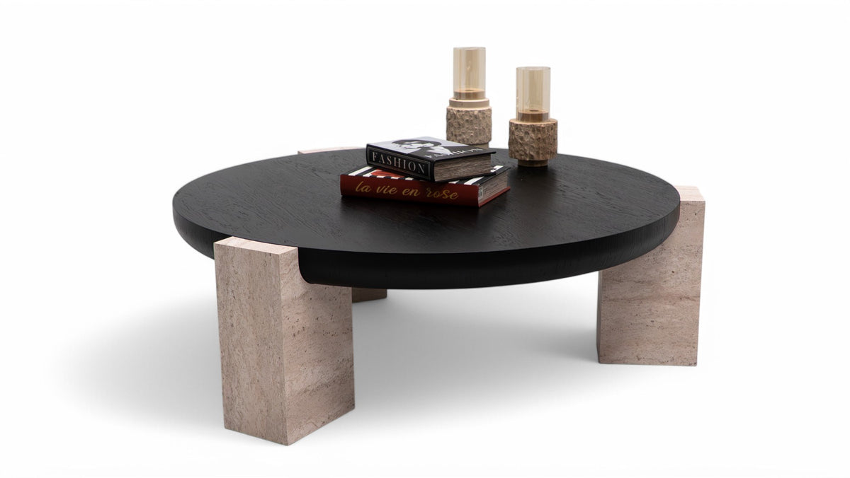 Jinna Black-Travertine Coffee with End Table