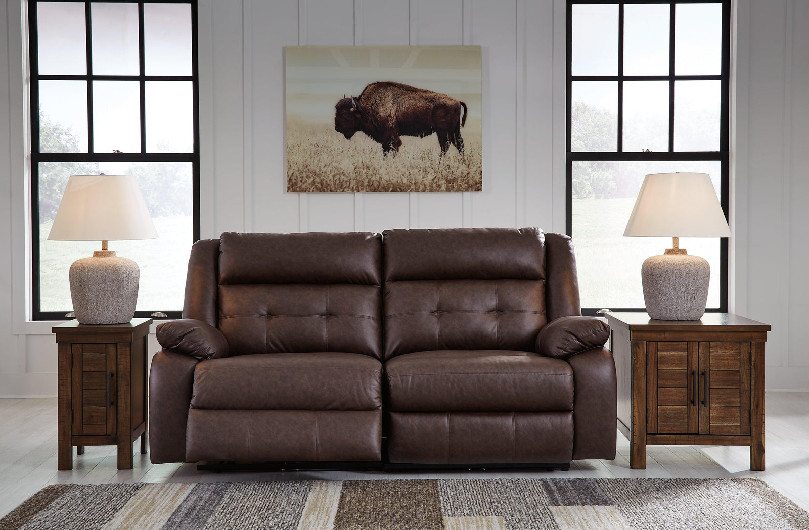 Punch Up Walnut 2-Piece Power Reclining Sectional Loveseat - Ella Furniture