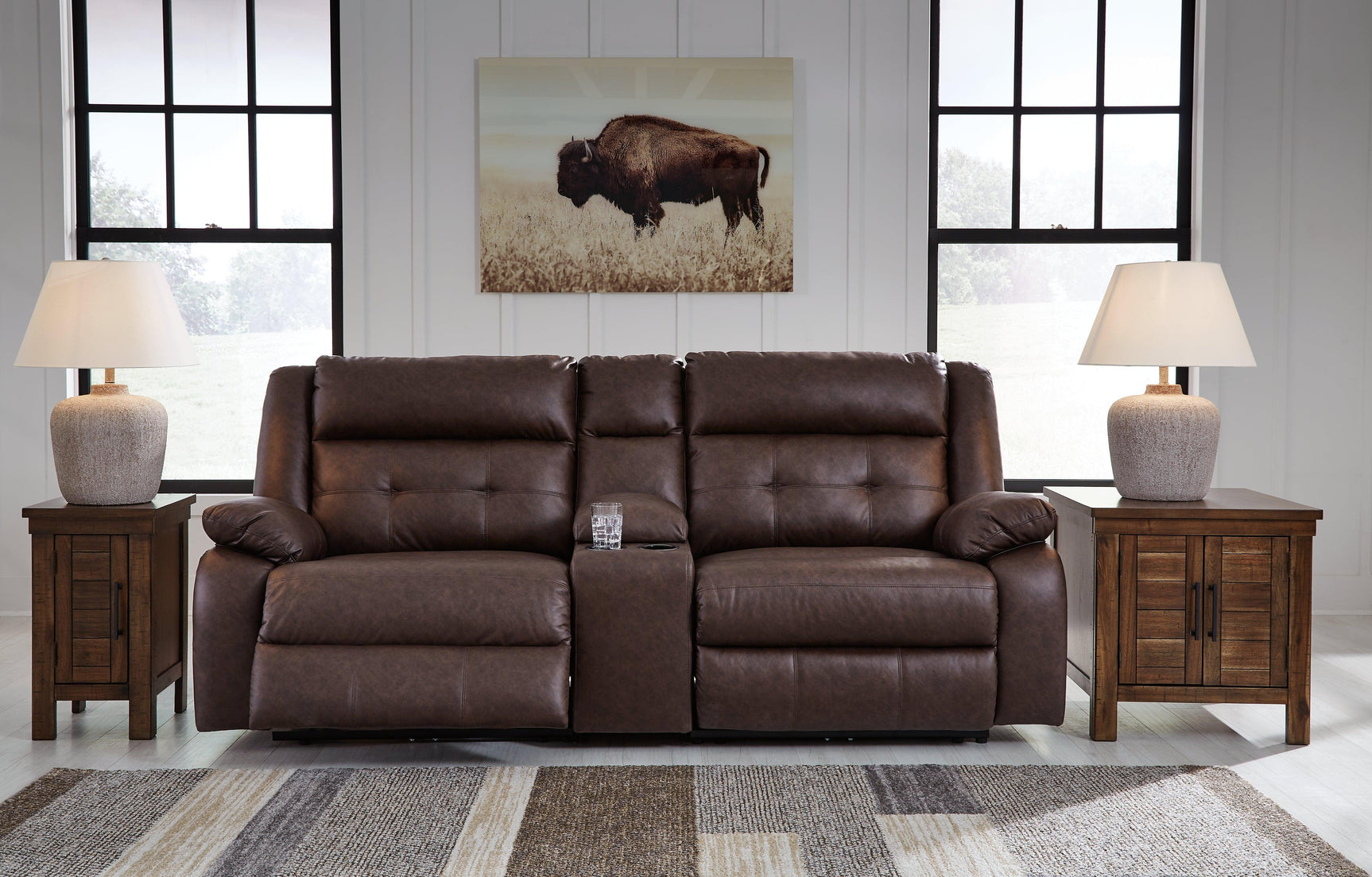 Punch Up Walnut 3-Piece Power Reclining Sectional Loveseat with Console - Ella Furniture
