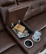 Punch Up Walnut 3-Piece Power Reclining Sectional Loveseat with Console - Ella Furniture