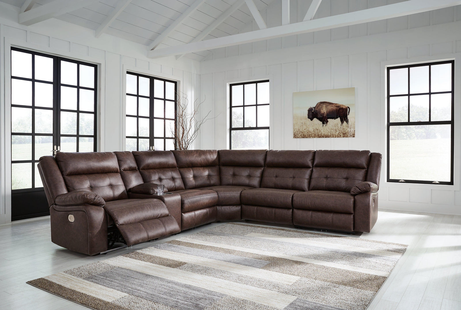 Punch Up Walnut 6-Piece Power Reclining Sectional - Ella Furniture