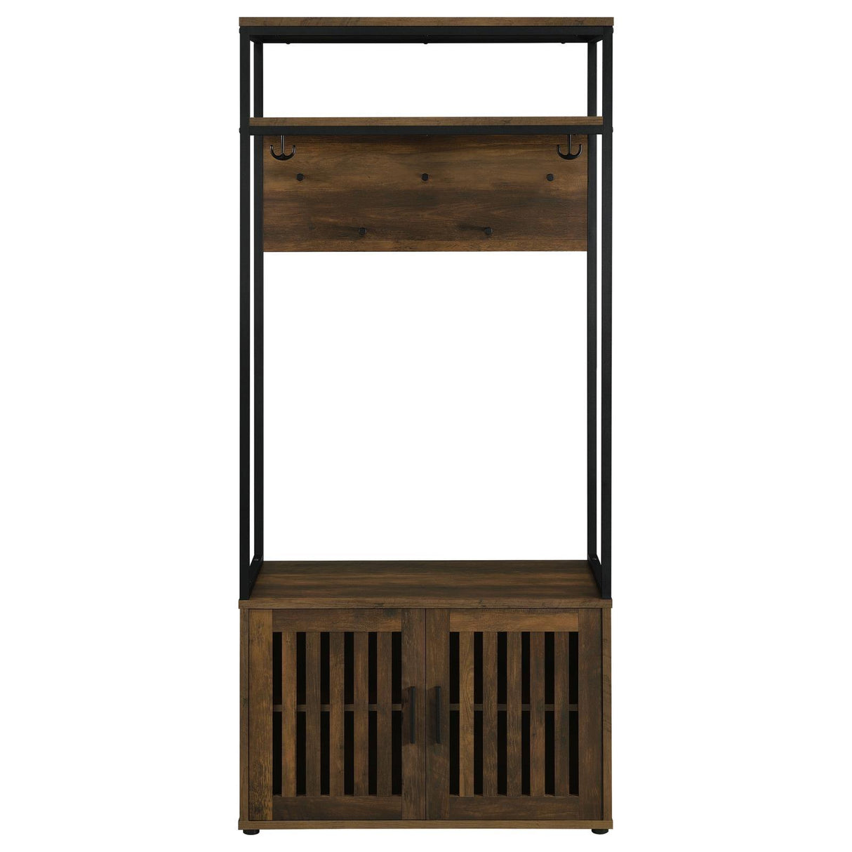Quincy 2-Door Engineered Wood Hall Tree Dark Pine And Black 980006 - Ella Furniture