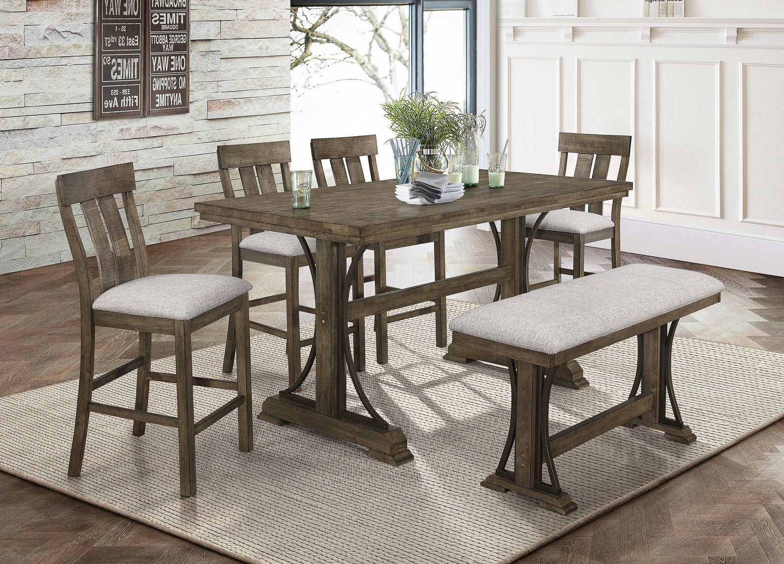 Quincy Grayish Brown Modern Wood Counter Height Dining Room Set - Ella Furniture