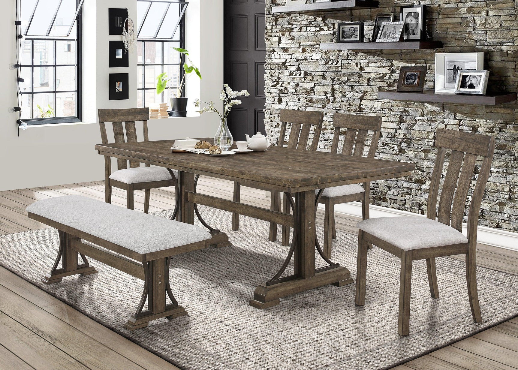 Quincy Grayish Brown Traditional Wood And Veneers Dining Room Set - Ella Furniture