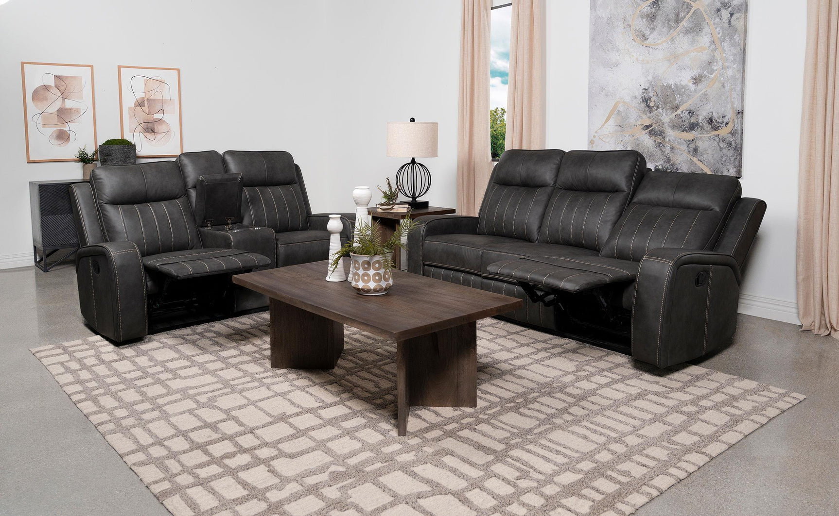 Raelynn 2-piece Upholstered Reclining Sofa Set Grey 603191-S2 - Ella Furniture