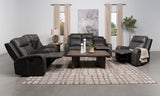 Raelynn Upholstered Motion Reclining Loveseat Grey 603192 - Ella Furniture