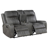 Raelynn Upholstered Motion Reclining Loveseat Grey 603192 - Ella Furniture