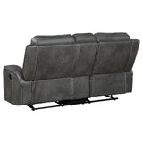 Raelynn Upholstered Motion Reclining Loveseat Grey 603192 - Ella Furniture