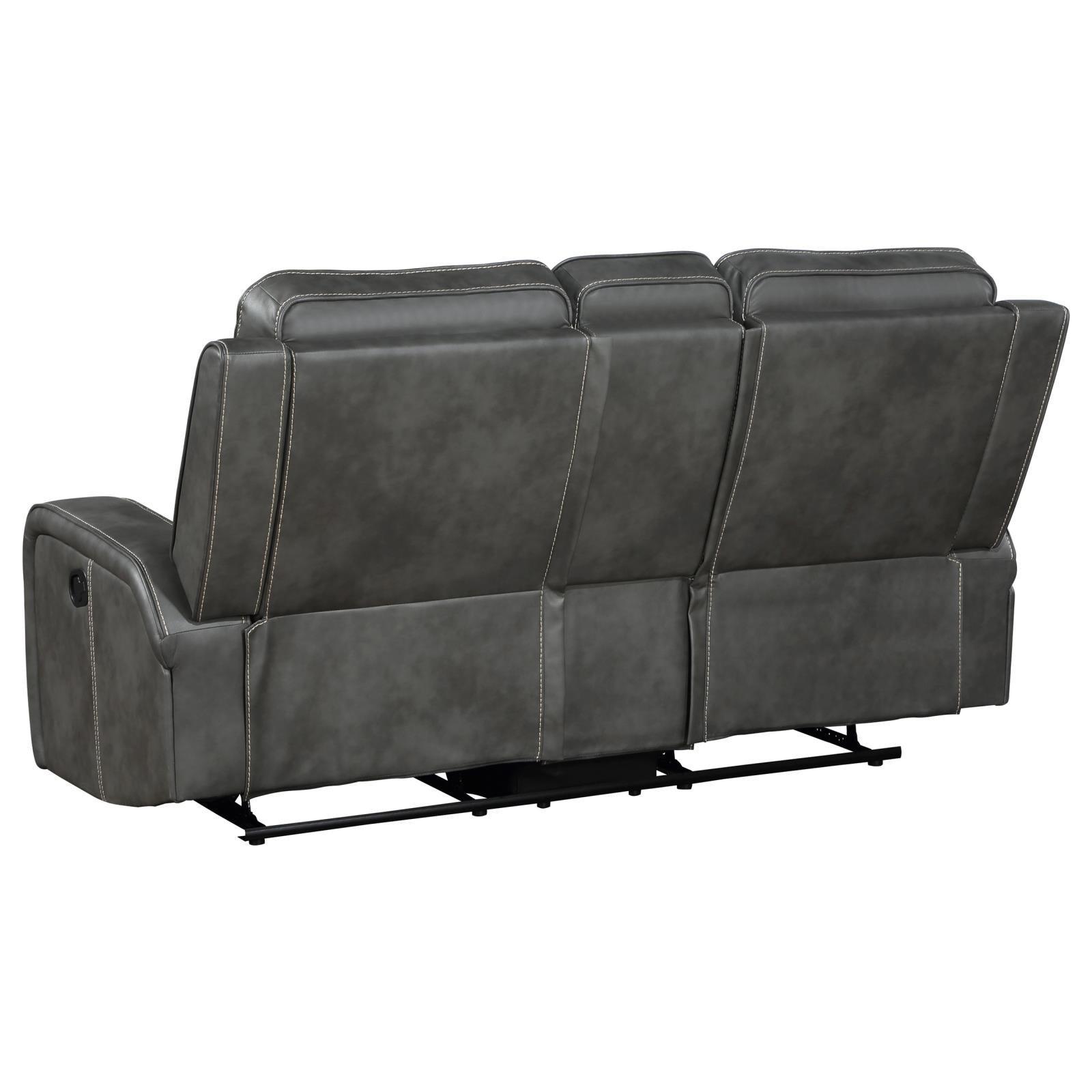 Raelynn Upholstered Motion Reclining Loveseat Grey 603192 - Ella Furniture