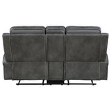 Raelynn Upholstered Motion Reclining Loveseat Grey 603192 - Ella Furniture