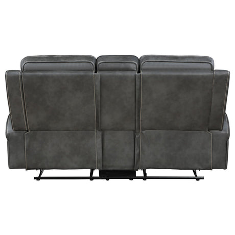 Raelynn Upholstered Motion Reclining Loveseat Grey 603192 - Ella Furniture