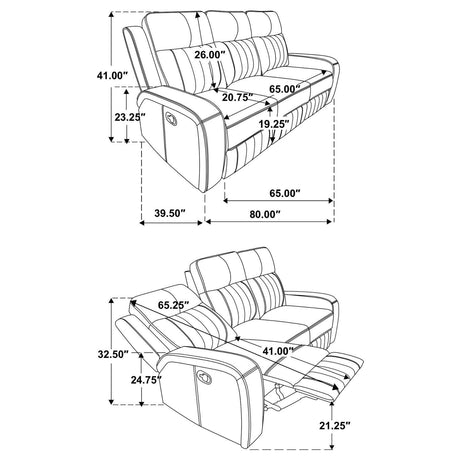 Raelynn Upholstered Motion Reclining Sofa Grey 603191 - Ella Furniture