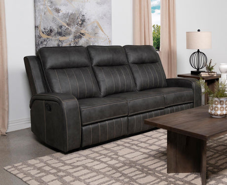 Raelynn Upholstered Motion Reclining Sofa Grey 603191 - Ella Furniture