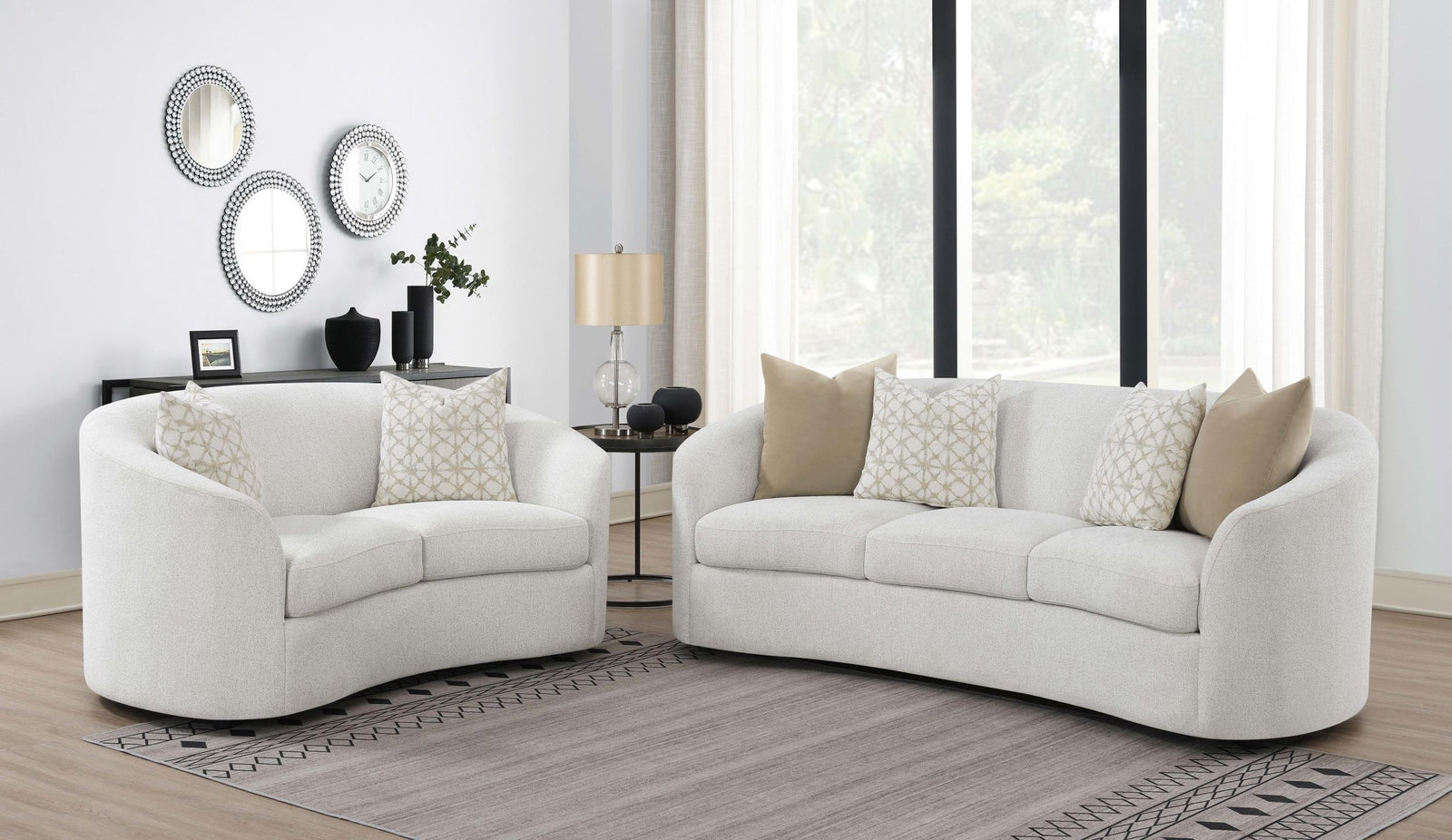 Rainn Rainn 2-piece Boucle Upholstered Sloped Arm Sofa Set Latte 509171-S2 - Ella Furniture