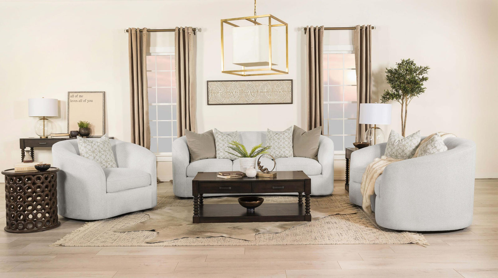 Rainn Rainn 3-piece Boucle Upholstered Sloped Arm Sofa Set Latte 509171-S3 - Ella Furniture