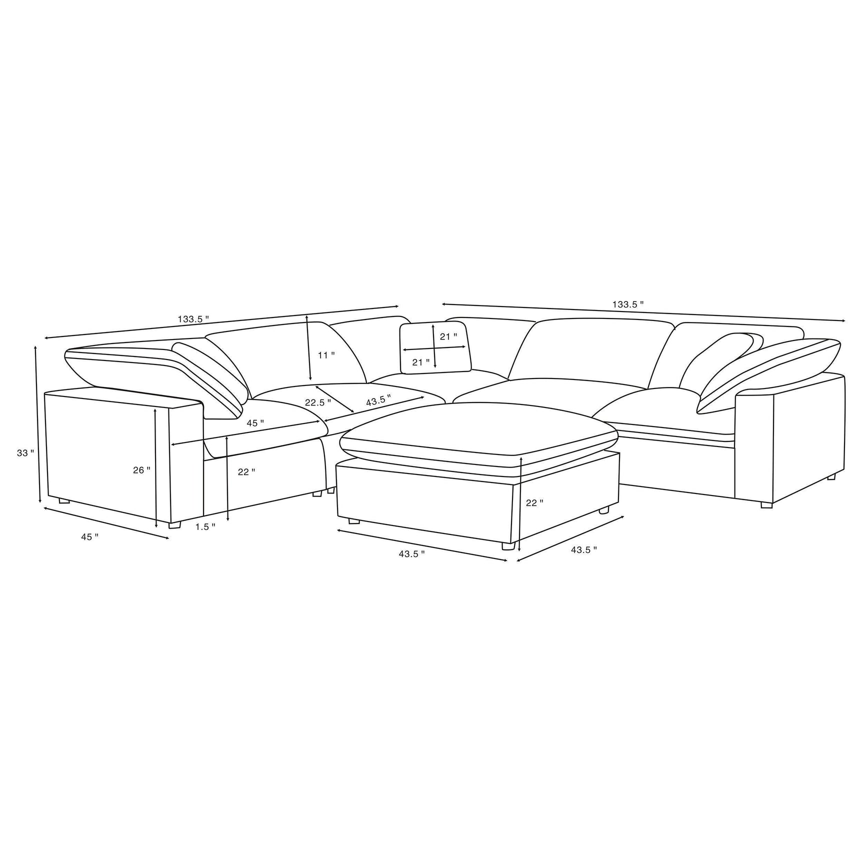 Raleigh 6-piece Boucle Upholstered Modular Sectional Grey 551754-SETA - Ella Furniture