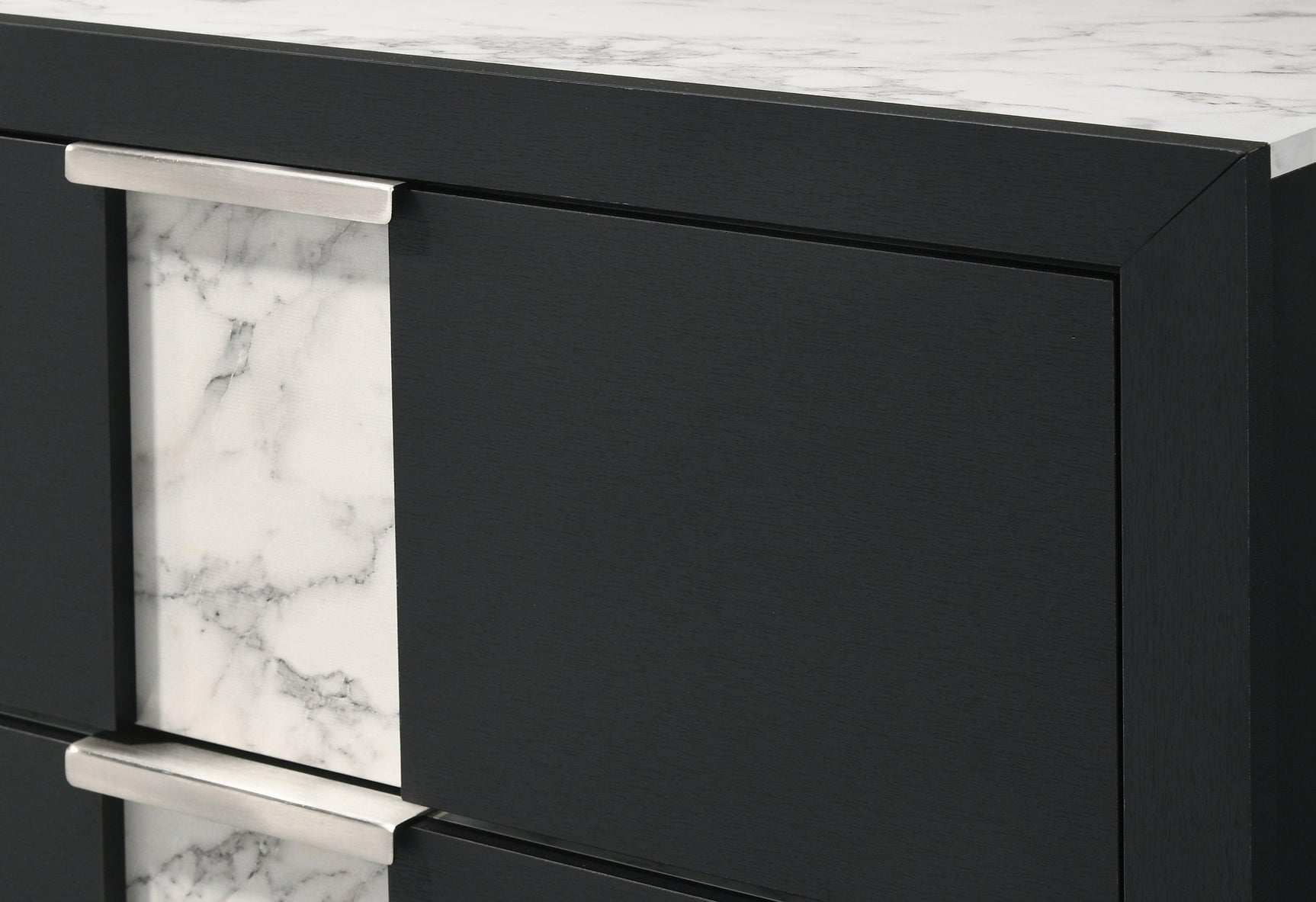 Rangley Black Modern Contemporary Solid Wood Marble 2-Drawers Nightstand - Ella Furniture