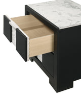 Rangley Black Modern Contemporary Solid Wood Marble 2-Drawers Nightstand - Ella Furniture