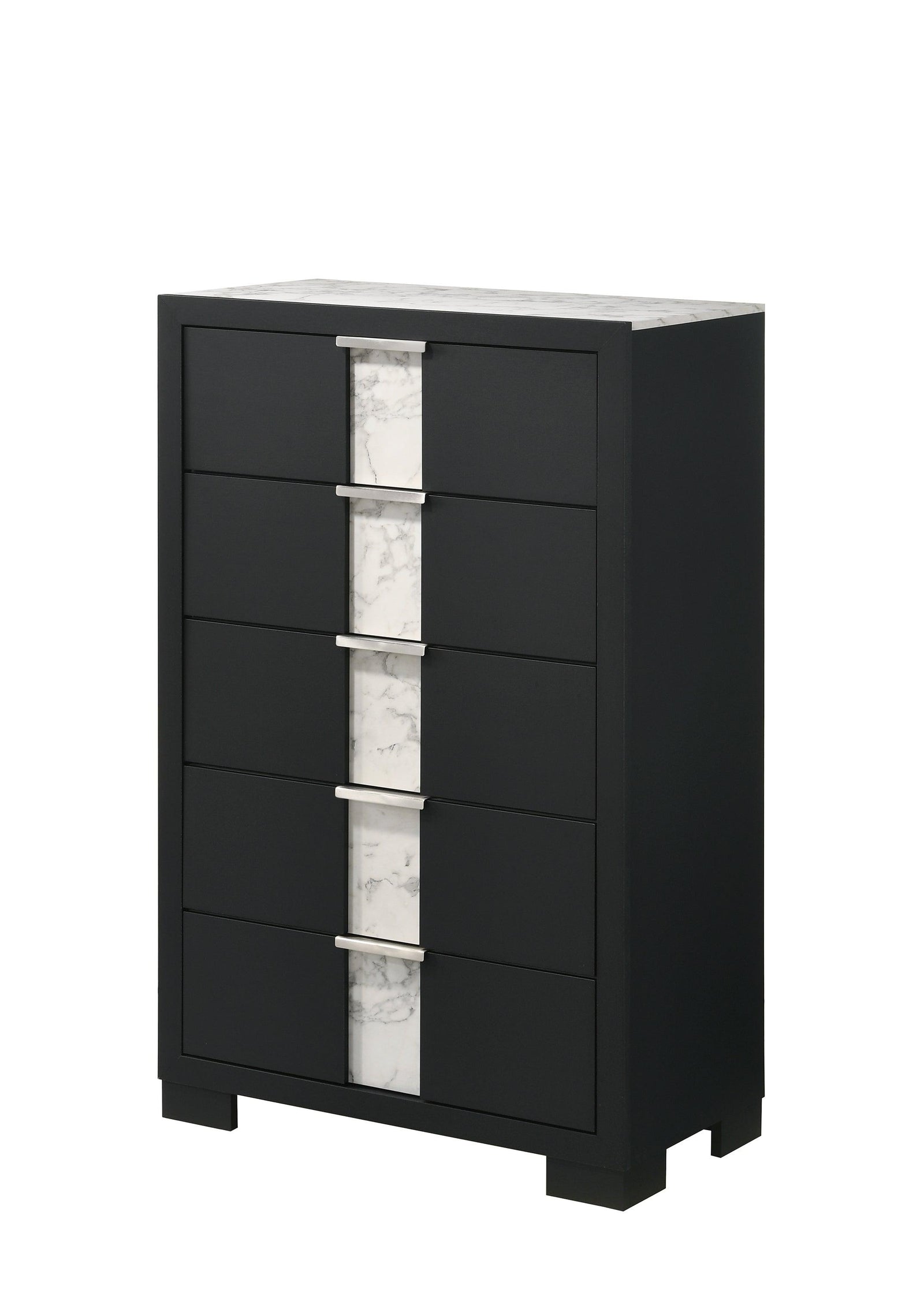 Rangley Black Modern Contemporary Solid Wood Marble 5-Drawers Chest - Ella Furniture