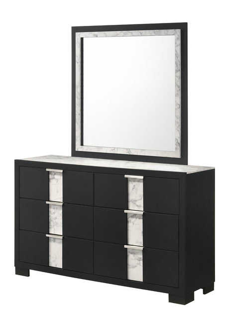 Rangley Black Modern Contemporary Solid Wood Marble 5-Drawers Chest - Ella Furniture