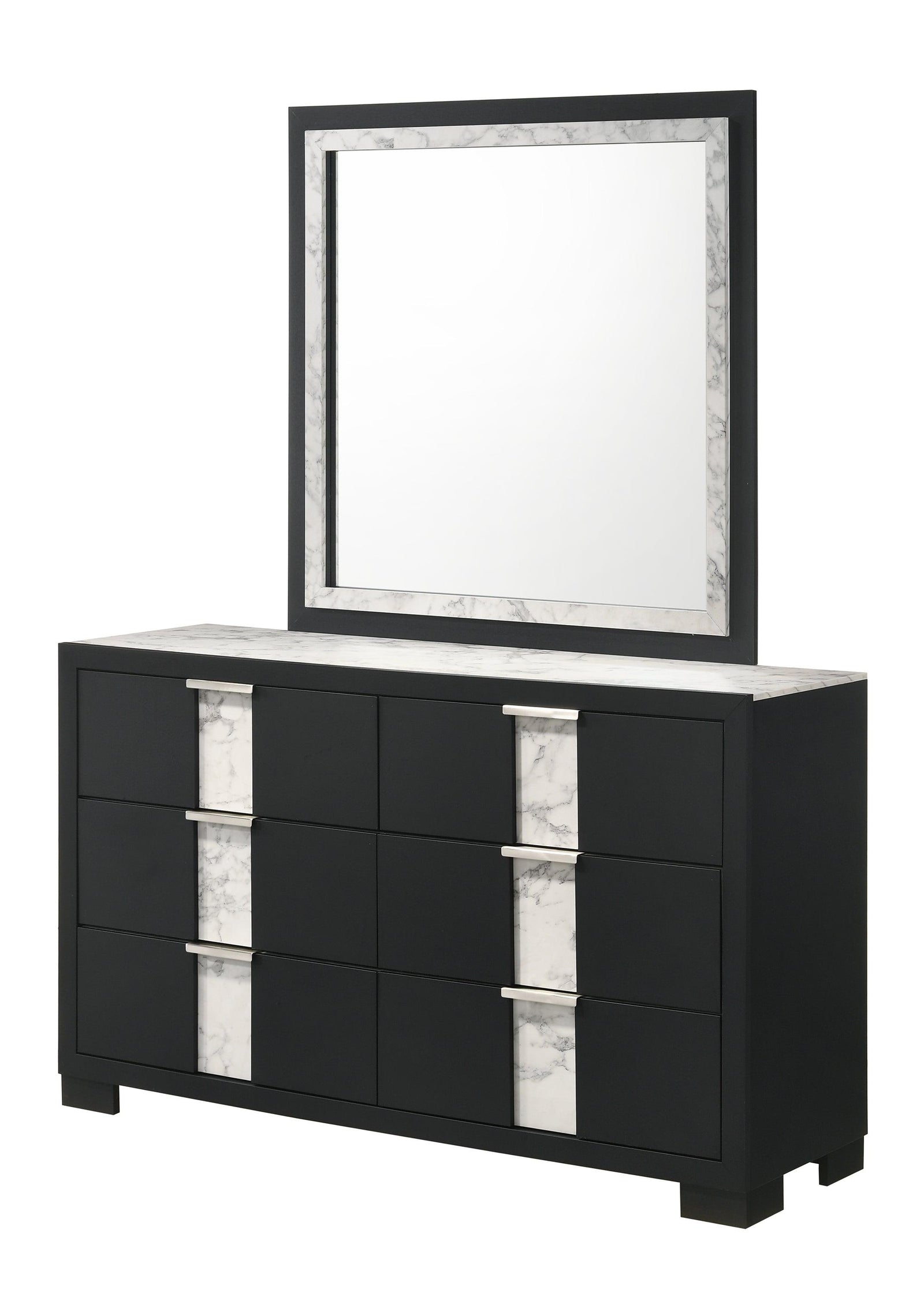 Rangley Black Modern Contemporary Solid Wood Marble 6-Drawers Dresser - Ella Furniture