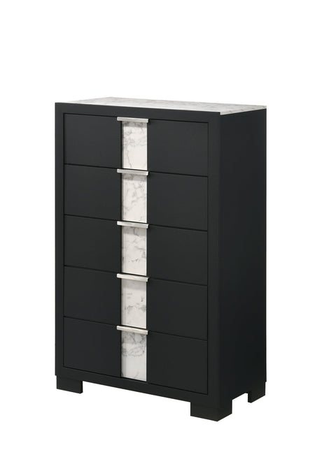 Rangley Black Modern Contemporary Solid Wood Marble 6-Drawers Dresser - Ella Furniture