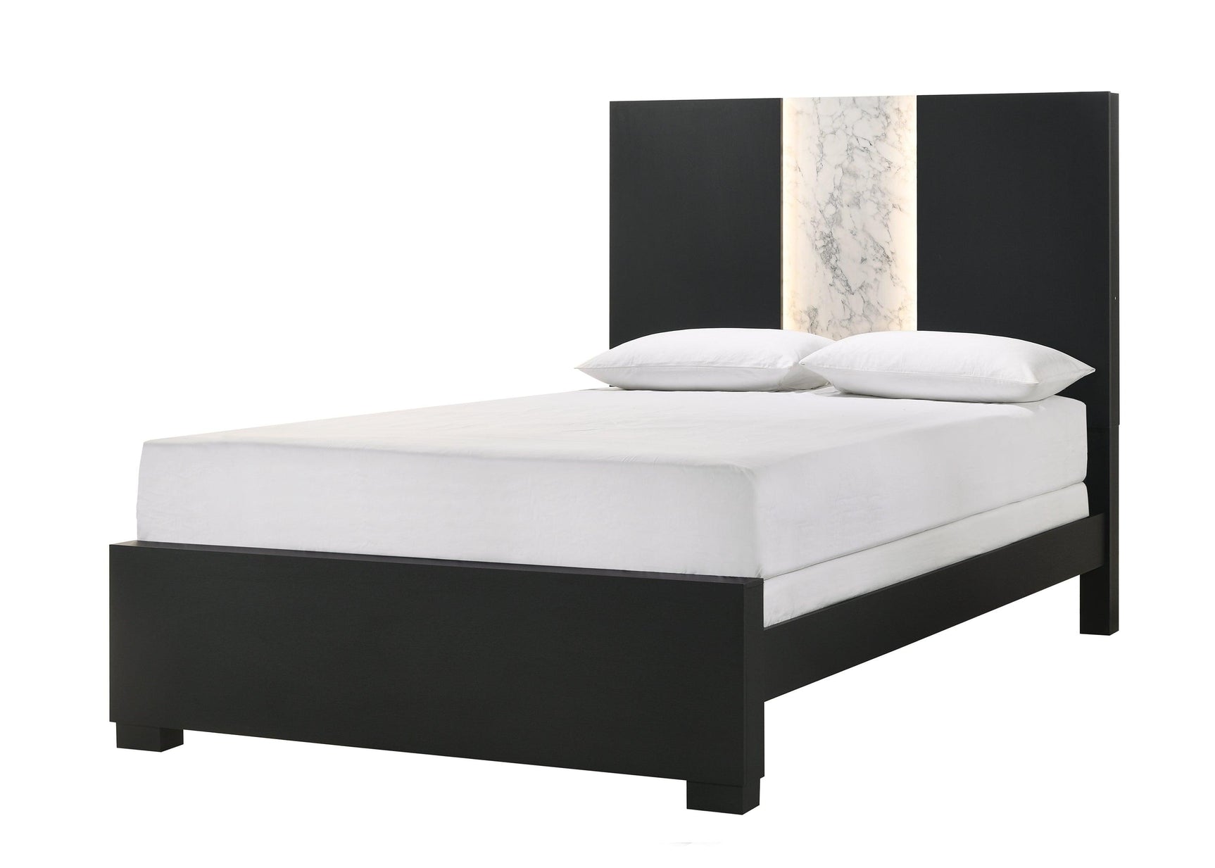 Rangley Black Modern Contemporary Solid Wood Marble LED Bedroom Set - Ella Furniture