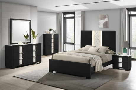 Rangley Black Modern Contemporary Solid Wood Marble LED King Bed - Ella Furniture