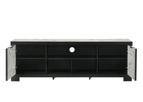Rangley Black Modern Contemporary Solid Wood Marble LED King Bed - Ella Furniture