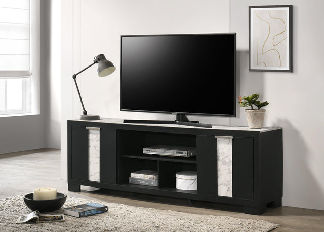 Rangley Black Modern Contemporary Solid Wood Marble Top Storage Tv Stand - Ella Furniture