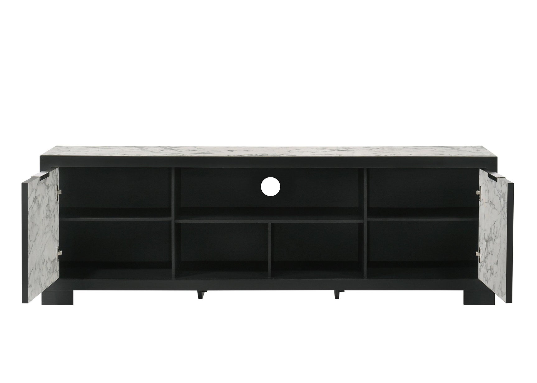 Rangley Black Modern Contemporary Solid Wood Marble Top Storage Tv Stand - Ella Furniture