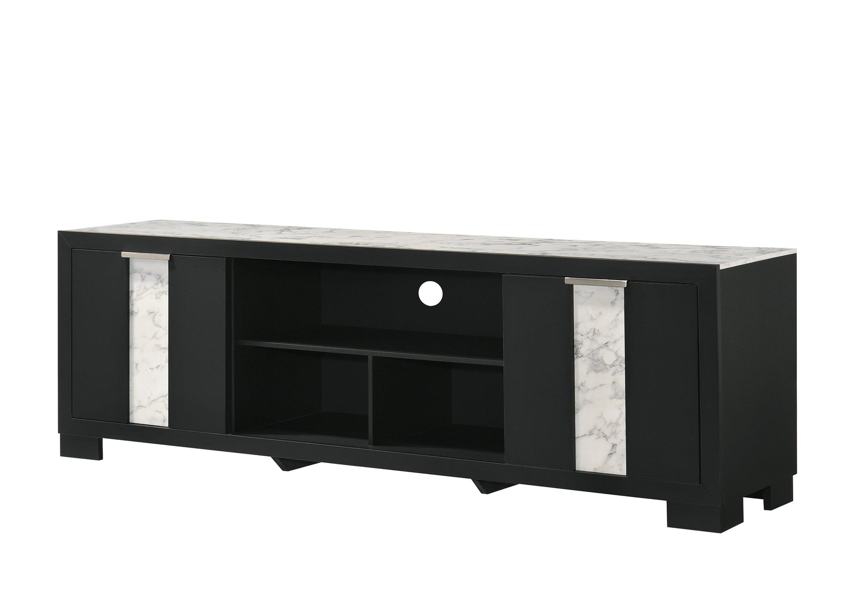 Rangley Black Modern Contemporary Solid Wood Marble Top Storage Tv Stand - Ella Furniture