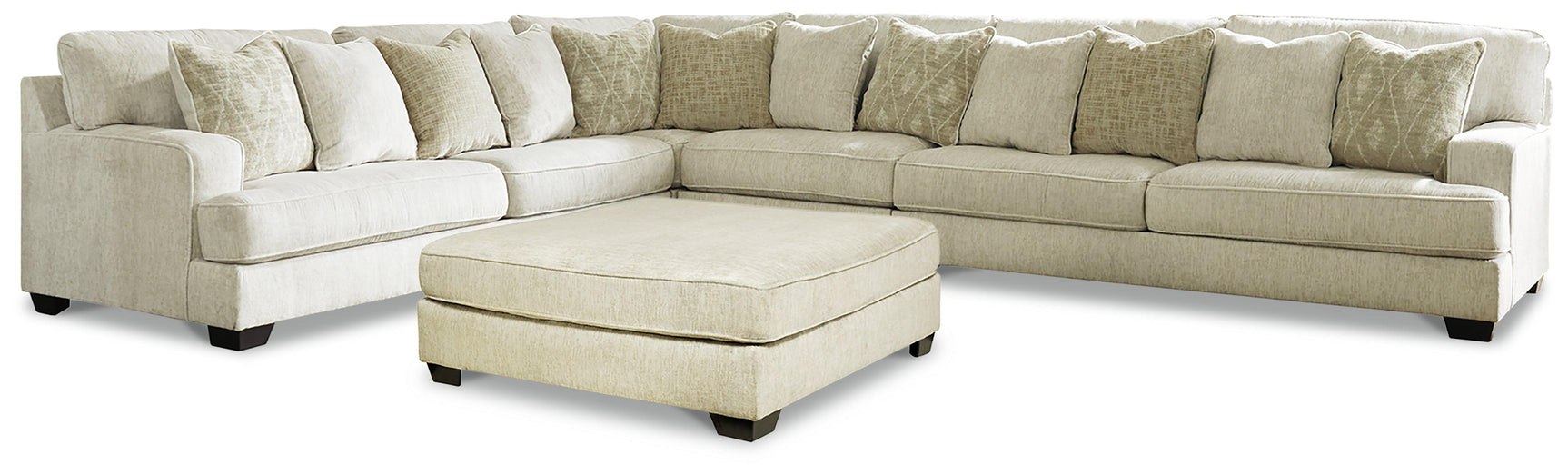 Rawcliffe Parchment 4-Piece Sectional With Ottoman - Ella Furniture