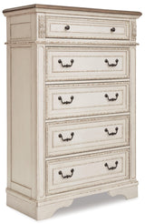 Realyn Chipped White Upholstered Sleigh Bedroom Set - Ella Furniture
