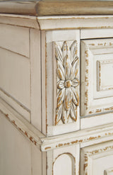 Realyn Chipped White Upholstered Sleigh Bedroom Set - Ella Furniture