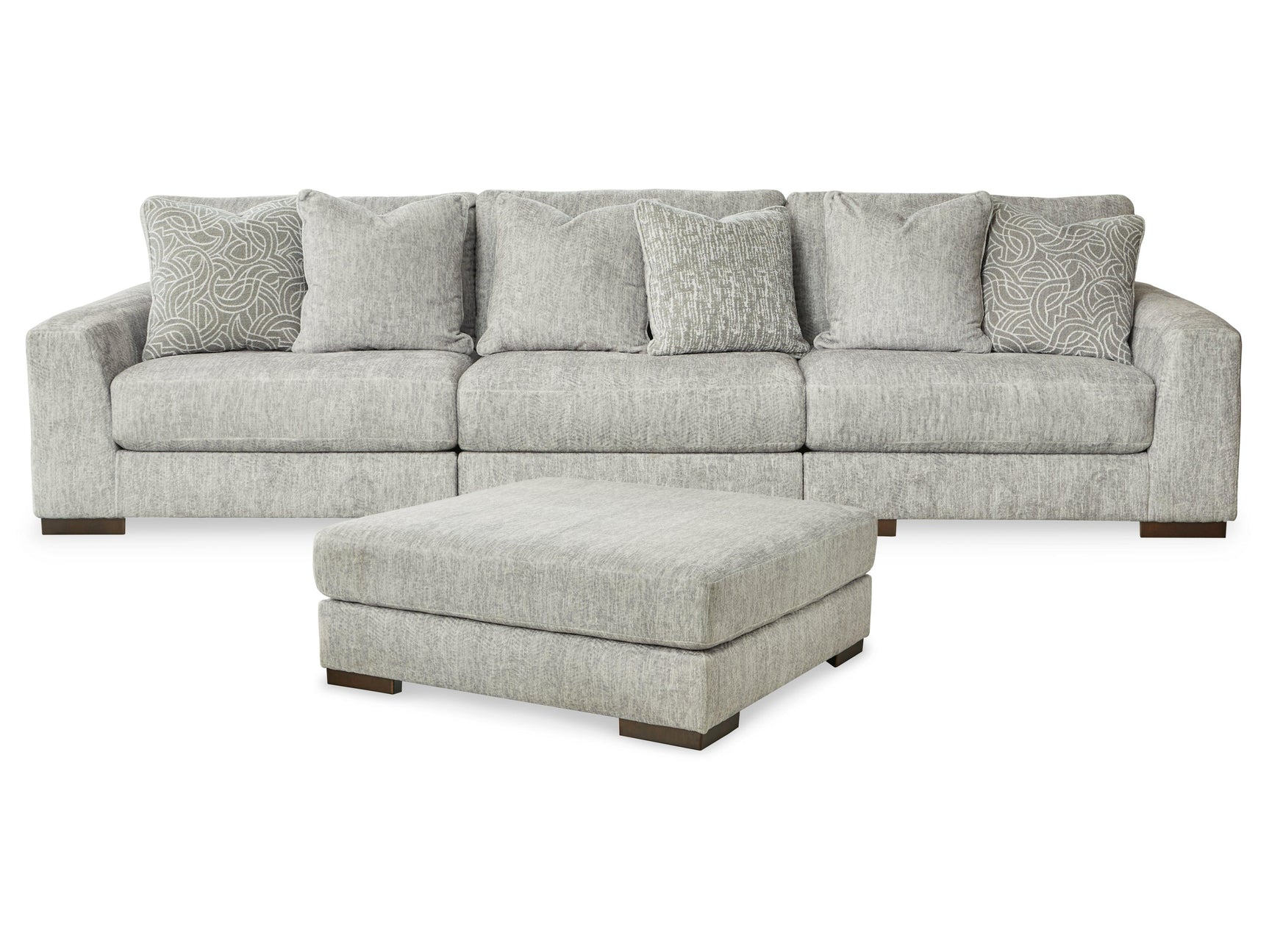 Regent Pewter Park 3-Piece Sectional With Ottoman - Ella Furniture