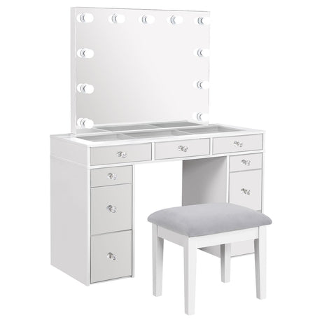 Regina 3-Piece Makeup Vanity Table Set Hollywood Lighting White And Mirror 930245 - Ella Furniture