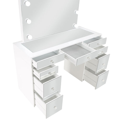 Regina 3-Piece Makeup Vanity Table Set Hollywood Lighting White And Mirror 930245 - Ella Furniture