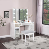Regina 3-Piece Makeup Vanity Table Set Hollywood Lighting White And Mirror 930245 - Ella Furniture