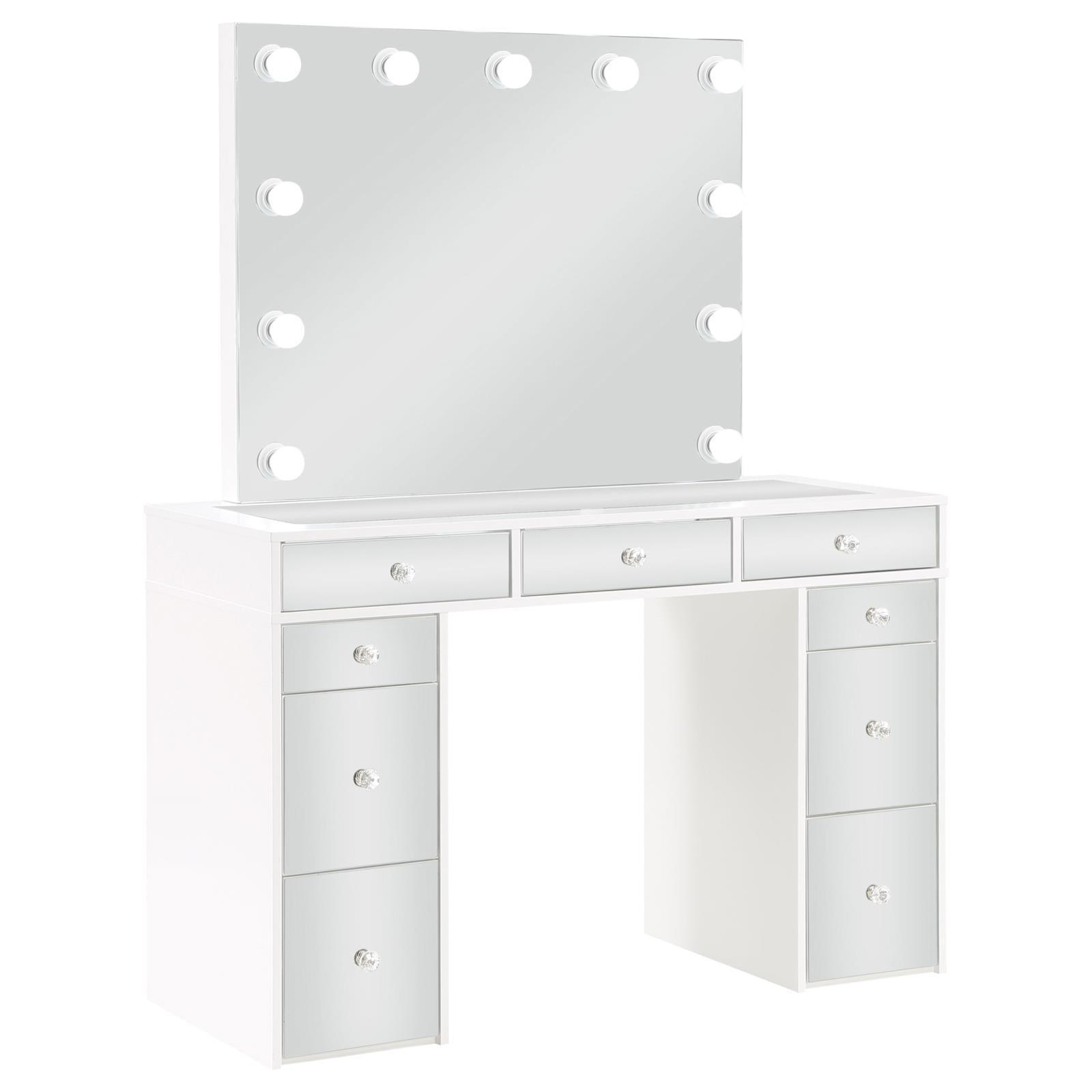 Regina 3-Piece Makeup Vanity Table Set Hollywood Lighting White And Mirror 930245 - Ella Furniture