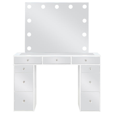 Regina 3-Piece Makeup Vanity Table Set Hollywood Lighting White And Mirror 930245 - Ella Furniture