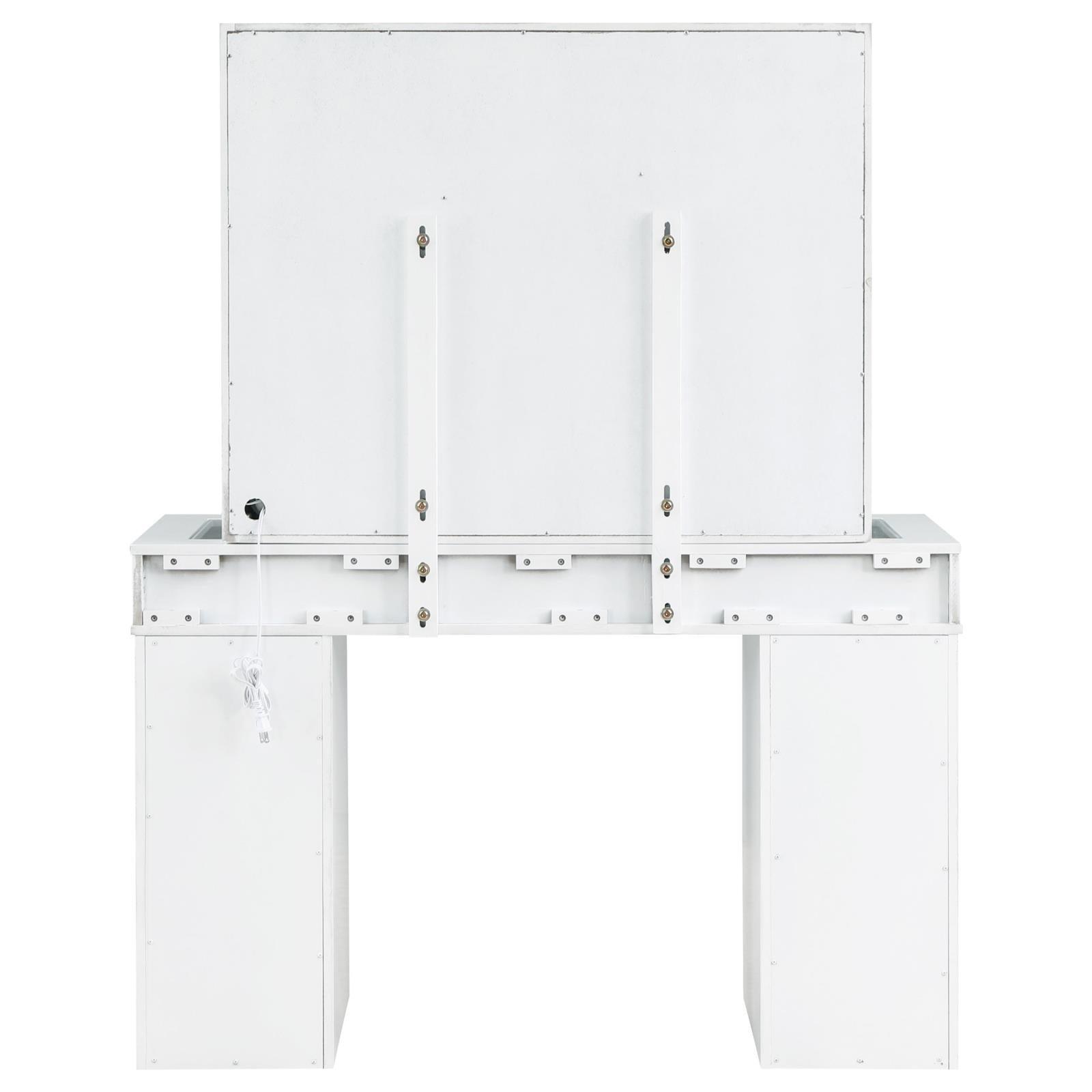 Regina 3-Piece Makeup Vanity Table Set Hollywood Lighting White And Mirror 930245 - Ella Furniture