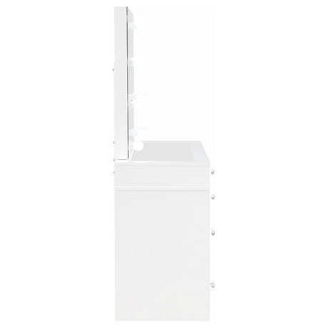 Regina 3-Piece Makeup Vanity Table Set Hollywood Lighting White And Mirror 930245 - Ella Furniture